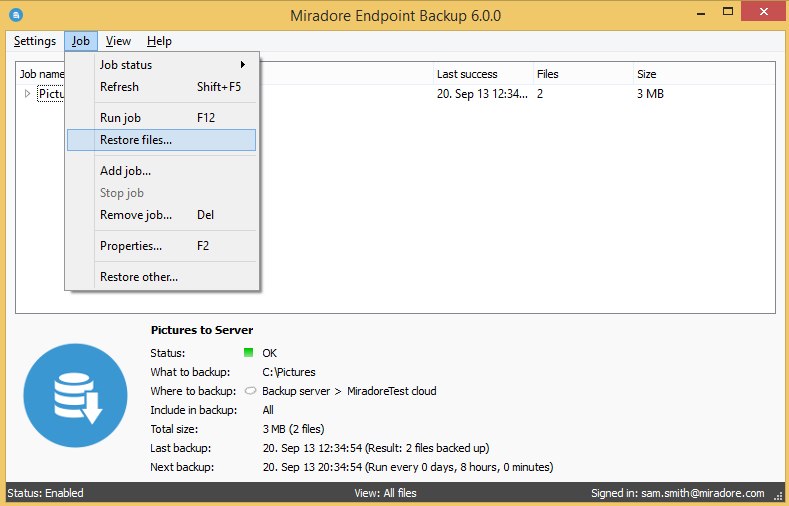 How to restore backed up files in Endpoint backup client